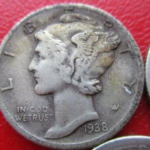 USA★10￠銀貨★３枚★1938年pDS★Mercury 自由の女神の横顔★ASW = 6.5gの画像5