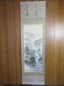 掛軸（模写）：「彩色山水」岡川晴美筆（軸サイズ：540mm×850mm／本紙サイズ：400mm×1040mm）／J-240410★