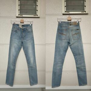 タグ付 ヌーディージーンズ Lean Dean 加工 オーガニックコットン ストレッチスキニーデニムパンツ 25 青 Nudie Jeans co Classic Used加工