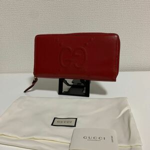 美品　高年式　GUCCI グッチ　ラウンドファスナー ジッピーウォレット GGエンボス　453393 長財布 赤　ジャンボ