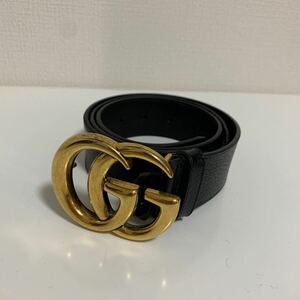 美品　GUCCI グッチ GGマーモント レザーベルト ブラック ゴールドバックル　36/90