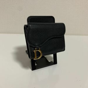 希少　美品　Christian Dior ディオール　サドル　Dチャーム　ミニウォレット　折り財布　ゴールド金具　ブラック 