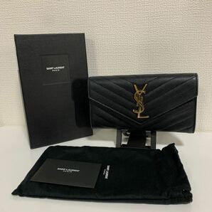 美品 SAINT LAURENT サンローラン Vステッチ 長財布 ブラック YSL 金ロゴ 箱付きの画像1