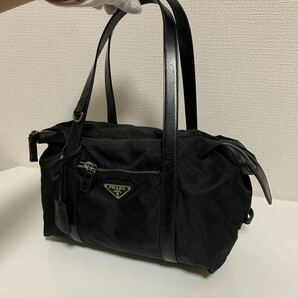 希少 美品 PRADA プラダ ナイロン レザー ハンドバッグ ミニボストン 南京錠 ブラック 黒 の画像1