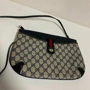 美品　GUCCI グッチ オールドグッチ ショルダーバッグ PVCレザー　ネイビー系　シェリーライン