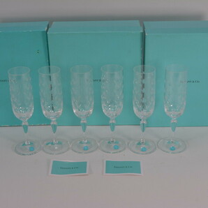 105 y028 未使用品 ティファニー Tiffany&Co. フローレット シャンパングラス フルートグラス 6客セットの画像1