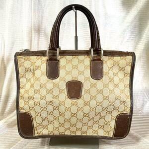 1 jpy start! GUCCI Gucci GG pattern Old Gucci handbag men's lady's Vintage leather × canvas bag tote bag 