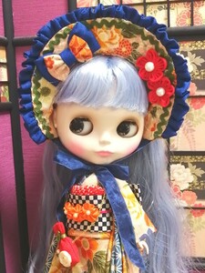 【夢人夜呉服店】ネオブライス Blythe ブライス　ブライス着物　ハーフボンネットのお着物セット(桃色)