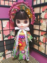 【夢人夜呉服店】Blythe ブライス 着物 outfit　ブライス着物　ハーフボンネットのお着物セット(緑色)_画像4