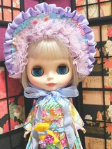 【夢人夜呉服店】ブライス　Blytheブライス着物　ハーフボンネットのお着物セット(水色)　　_画像1