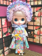 【夢人夜呉服店】ブライス　Blytheブライス着物　ハーフボンネットのお着物セット(水色)　　_画像2