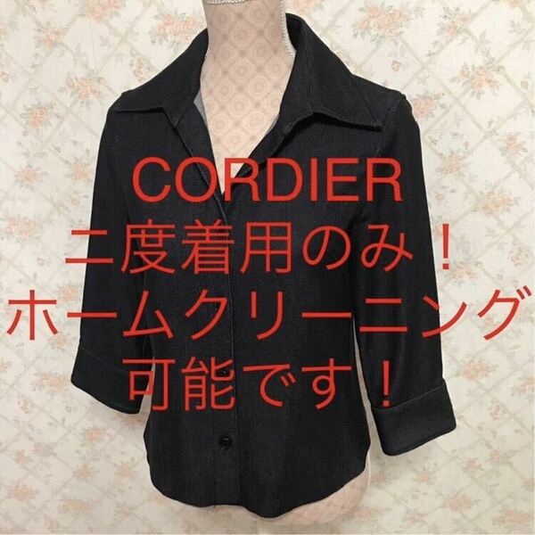 ★CORDIER/コルディア★ニ度着用のみ★大きいサイズ！七分袖デニムブラウス40(L.11号)