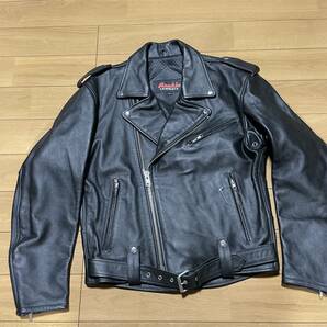 Y-19 ▲Rookie Leathers サイズL・黒！ 牛革・リアルレザー Wライダース 美品▲  の画像1