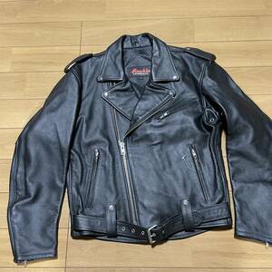 Y-19　▲Rookie Leathers　サイズL・黒！　牛革・リアルレザー　Wライダース　美品▲　　