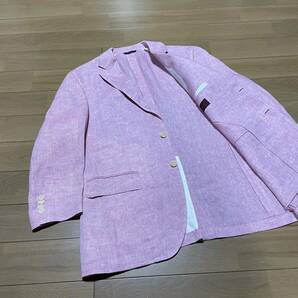 P-9 ダーバン（レナウン・日本製） サイズXL～程度・うすピンク！ 麻・リネン（100％） アンコンテーラードジャケット 美品の画像4