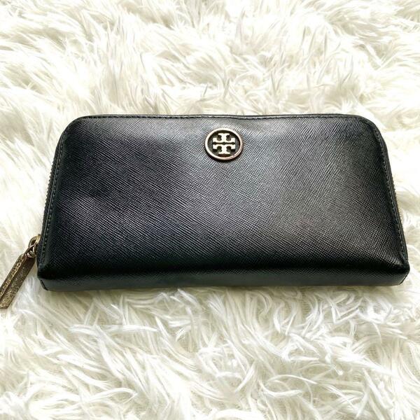 TORY BURCH トリーバーチ サフィアーノ レザー ラウンドジップ 長財布 黒 ユニセックス