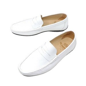  hand made original leather men's 26.5cm slip-on shoes Loafer driving shoes cow leather ma Kei made law leather shoes white 836