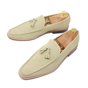 24cm* original leather suede Loafer tassel slip-on shoes hand made ma Kei made law Italian beige S200
