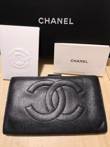 本物！CHANEL シャネル デカココ キャビアスキン 長財布