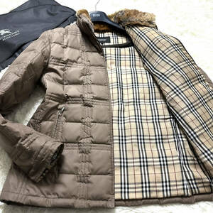 絶版美品XL.LL～L!BURBERRY BLACKLABEL2wayラビットファーキルティングジャケットノバチェック柄キャメルブラレバーバリーブラックレーベル