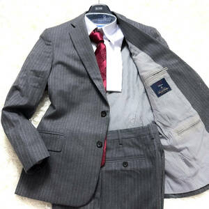 極美品XXL～XL.LL!BROOKS BROTHERS×DRAGOセットアップスーツMadison Line18182ピースEU52ブラックグレー濃灰ドラゴ ブルックスブラザーズ