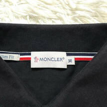 美品MONCLER半袖Tシャツワンポイント胸ロゴワッペンL~Mトリコロールカラーライン黒ブラック大きい袖リブラインスリムフィットモンクレール_画像10