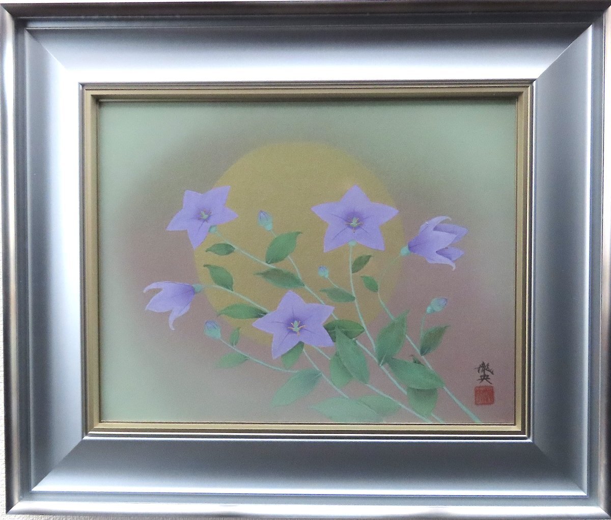 A classy work of art featuring bellflowers illuminated by the full moon. Japanese painting by Suzuki Takio, No. 6, Late Autumn [53 years of experience and trust, Seiko Gallery], Painting, Japanese painting, Flowers and Birds, Wildlife