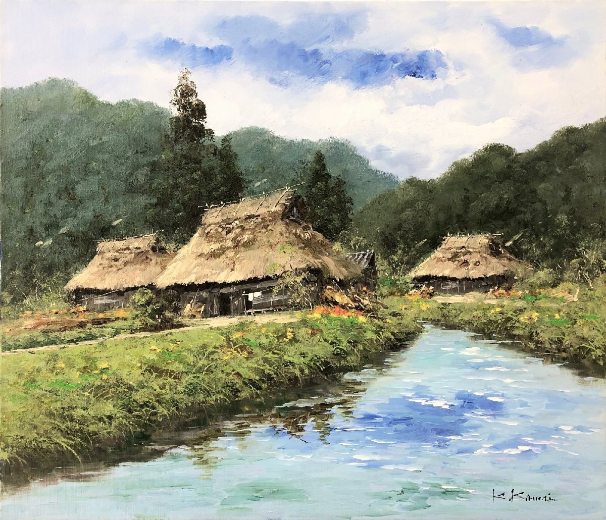 [Authentic work] Keizaburo Komai Riverside Farmhouse Oil painting 10F Painter with a reputation for painting original Japanese landscapes [53 years of experience and trust, one of the largest Seiko Gallery in Tokyo], painting, oil painting, Nature, Landscape painting