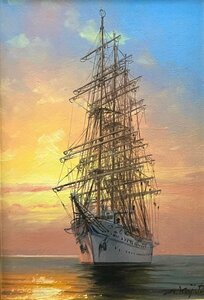 梶田達二　油彩SM「曙（新海王丸）」帆船を描く海洋画家として多くのファンを魅了しました！【創業53年の実績と信頼・安心の正光画廊】