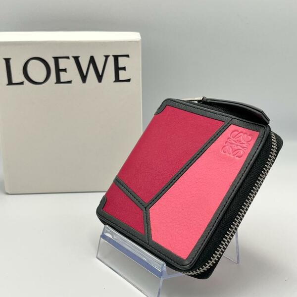 LOEWE アナグラム パズル スクエア ジップウォレット 二つ折り ピンク系