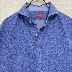 【美品】春夏物 イザイア ISAIA メンズ プルオーバー 小花プリントシャツ M (39-85) サックスの画像4