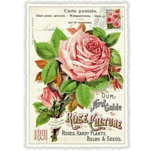 ローズ 薔薇 ドイツ 製 フラワー ポストカード ラメ グリーティングカード 絵はがき アンティーク調 バラの画像1