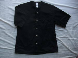 M H L, マーガレットハウエル　コットンブロード素材　半袖バンドカラーシャツ　サイズ L 日本製 ブラック