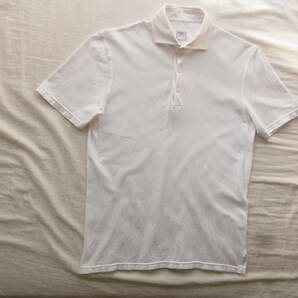FEDELI フェデリ 鹿の子素材 半袖プルオーバー ワイドカラーシャツ サイズ 46 ホワイト MADE IN ITALYの画像2