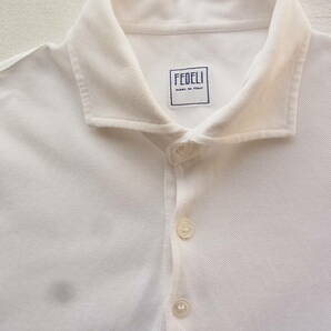 FEDELI フェデリ 鹿の子素材 半袖プルオーバー ワイドカラーシャツ サイズ 46 ホワイト MADE IN ITALYの画像3