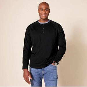 Amazon Essentials アマゾン エッセンシャルズ Men's Henley Neck Shirt, Slim Fit, Long Sleeve L ブラック 未使用