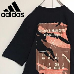 【美品】アディダス　バックプリントロゴ入りTシャツ　ブラック　希少　F969