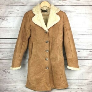 定価20万↑★Canterbury/カンタベリー★本革/ラムスキン/ムートンコート【レディースXS/茶×白】裏地メリノウール◆2B01