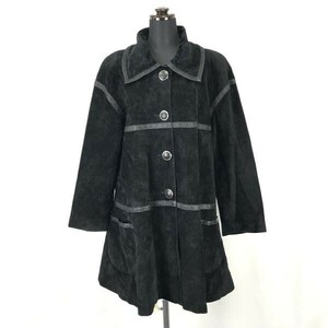 80s90s?日本製★エフタカコ/F.TAKAKO★スエードレザーコート【レディースM/黒/black】肩パット/レトロ/JAPAN/vintage/Coats/Jakets◆pBH318