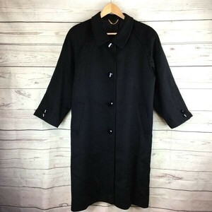 日本製/80s-90sビンテージ★PIACENZA★カシミア100％/ステンカラーコート【9AR/Women's size -M/黒】◆Y01-a