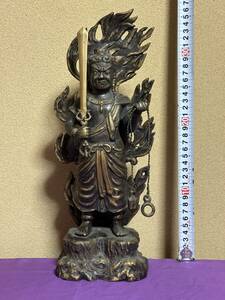 時代物　不動明王像　立像　唐金 ブロンズ　銅像　高さ34.5cm 仏教古美術