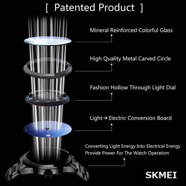 ★SKMEI アナデジハイブリット電池交換不要のソーラーパワー多機能 ストップウォッチ デジタルカレンダーLED照明 日本未販売の為入手困難