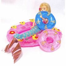 あひる柄 ミニチュアプール(ピンク色)とミニ浮き輪セット(ピンクと青)　お人形用 ミニチュア ドールハウス お風呂遊びに！　_画像2
