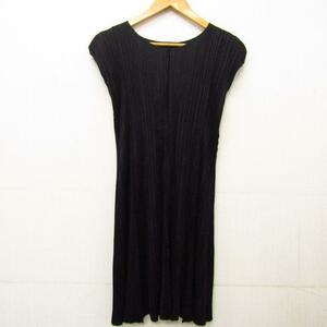 PLEATS PLEASE pleat pulley z no sleeve One-piece PP51-JT555 ISSEY MIYAKE size :3 black lady's *FL964