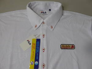 FILA GOLF フィラ ゴルフ 吸汗速乾 UVカット ストレッチ ピザ柄 ボタンダウン半袖ポロシャツ　LL　白