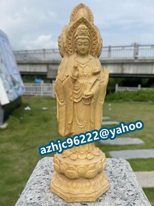 超人気☆木製の彫刻仏 置物 彫刻 工芸 品飾り彫像贈り物、彫像 20cm 木製 三面仏 像仏 像庭園装飾品工芸品木彫り仏像のための木彫り仏像