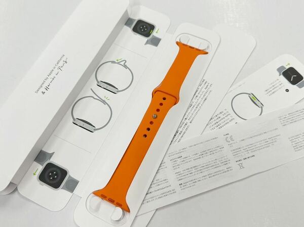 ☆即決未使用 Apple Watch HERMES 限定 オレンジ スポーツバンド 45mm 44mm 純正 アップルウォッチ エルメス 正規品 ラバーバンド 805