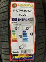 店頭販売 新品 MINERVA RADIAL F209 205/60R16 2023年 4本セット ヴォクシー ステップワゴン プリウスα キックス MAZDA3 フォレスター 等_画像2