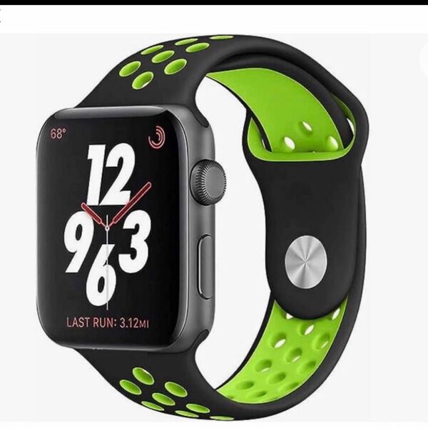おしゃれApple Watchアップルウォッチスポーツバンド通気黒緑 M 防水 通気 男女兼用 40mm 柔らかいシリコン