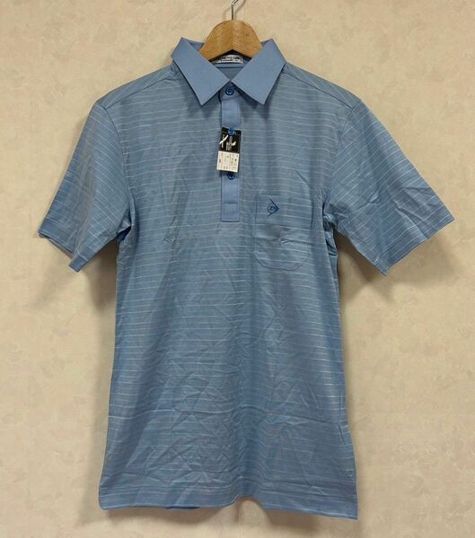新品 PROFESSONAL LOOK DUNLOP メンズ 半袖シャツ ゴルフウェア ロゴ ボーダー柄 ブルー Mサイズ